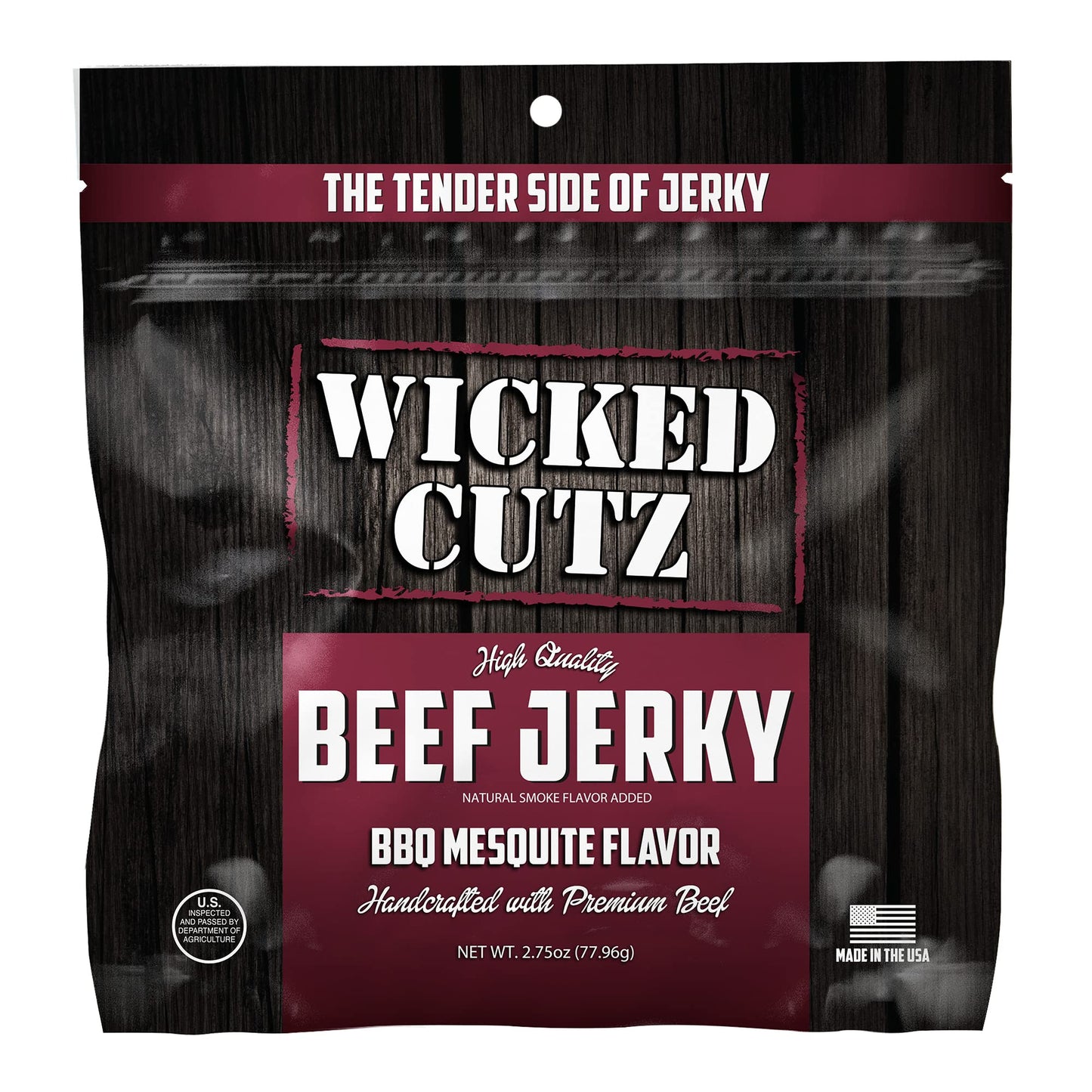 Wicked Cutz BBQ Mesquite Beef Jerky, 21g Protein, Tender & Easy to Chew, 2.75 oz (Pack of 2)