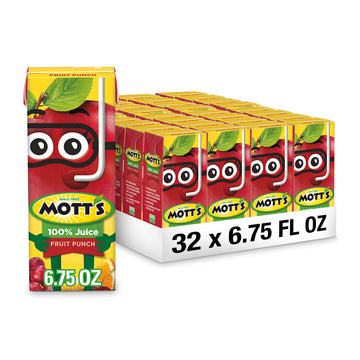 Motts 100% Fruit Punch Juice, 6.75 fl oz Boxes, 32 Count (4 Packs of 8), Fruit Punch Flavor