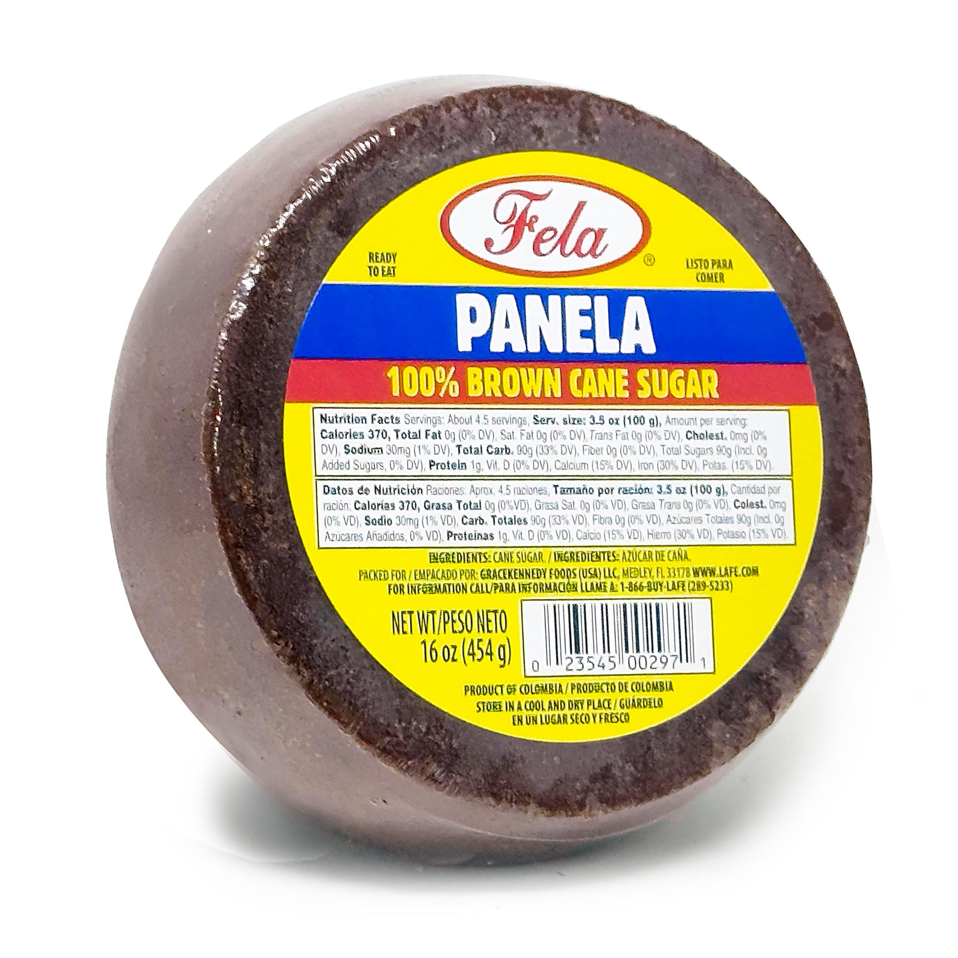 Fela Brown Cane Sugar - 16oz Pure Sugar for Latin Cooking - Redonda Panela Colombiana