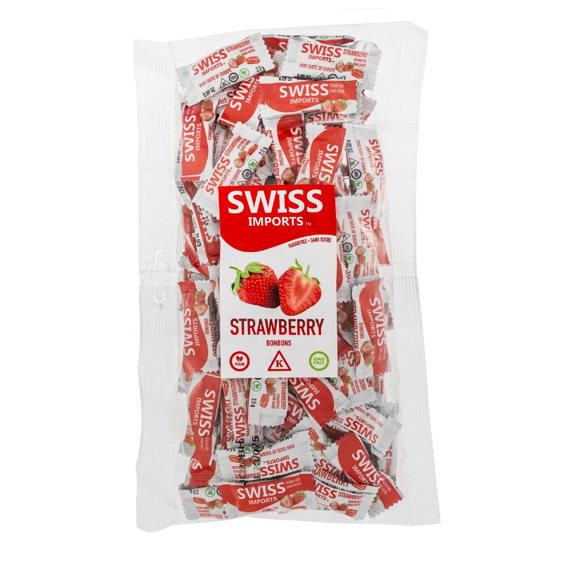 Swiss Imports Sugar Free Bonbons Hard Candy Drops, Strawberry, 100 Individually Wrapped Pieces, 250g/8.8oz