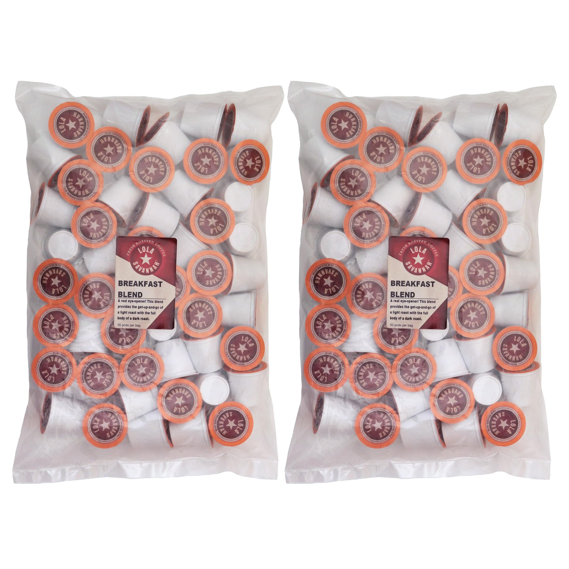 Lola Savannah Breakfast Blend Caffeinated Coffee Pods Flavored Coffee in Pod Shaped Containers, 100 Count