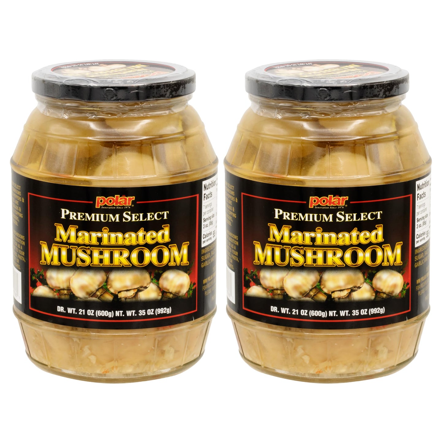 MW Polar Whole Marinated Mushrooms, 35 oz Glass Jar, Pack of 2