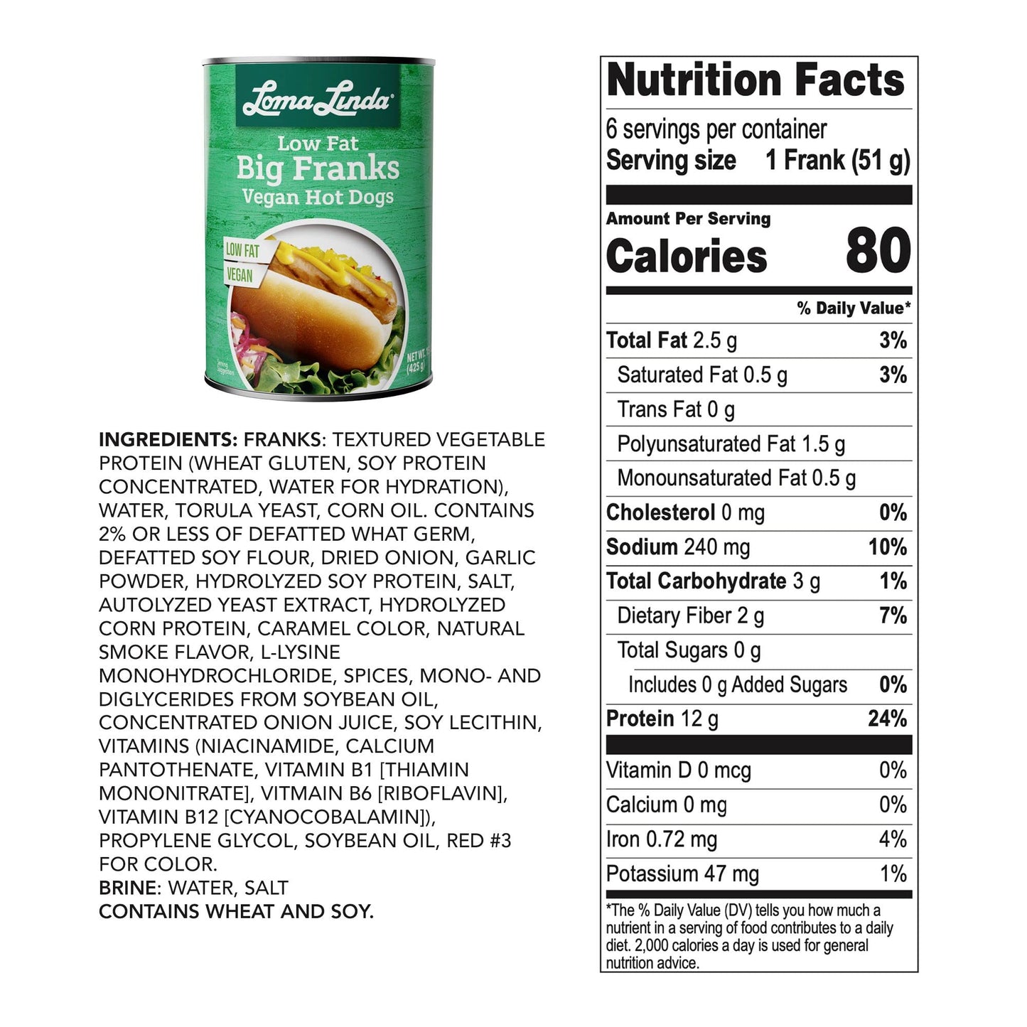 Loma Linda Big Franks, Low Fat (15 Oz.), (12 Pack)