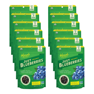 Karens Naturals Organic Freeze-Dried Blueberries, 1.8oz, Pack of 12 - Crunchy Fruit Snack, No Added Sweeteners