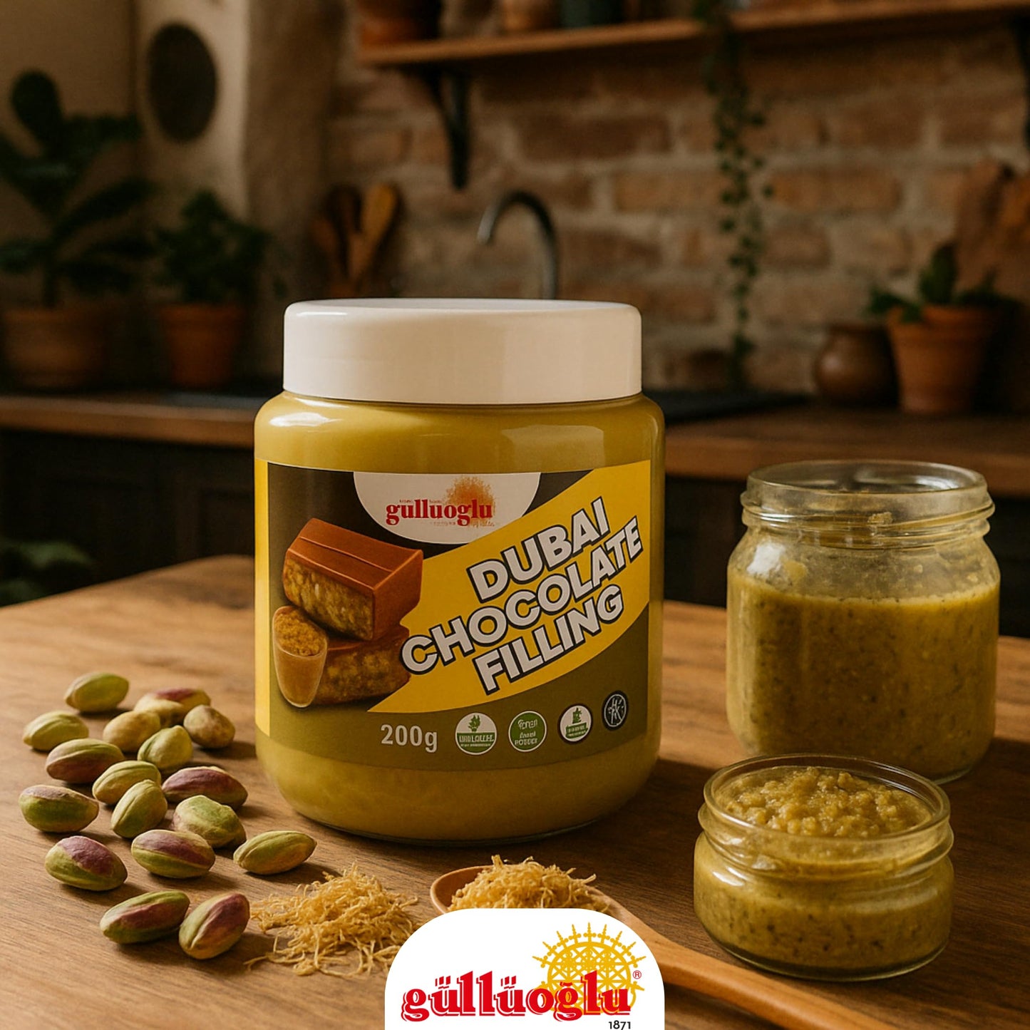 GÜLLÜOGLU Chocolate Filling with Pistachio Cream & Kadayif – 200g / 7oz Middle Eastern Gourmet Dessert