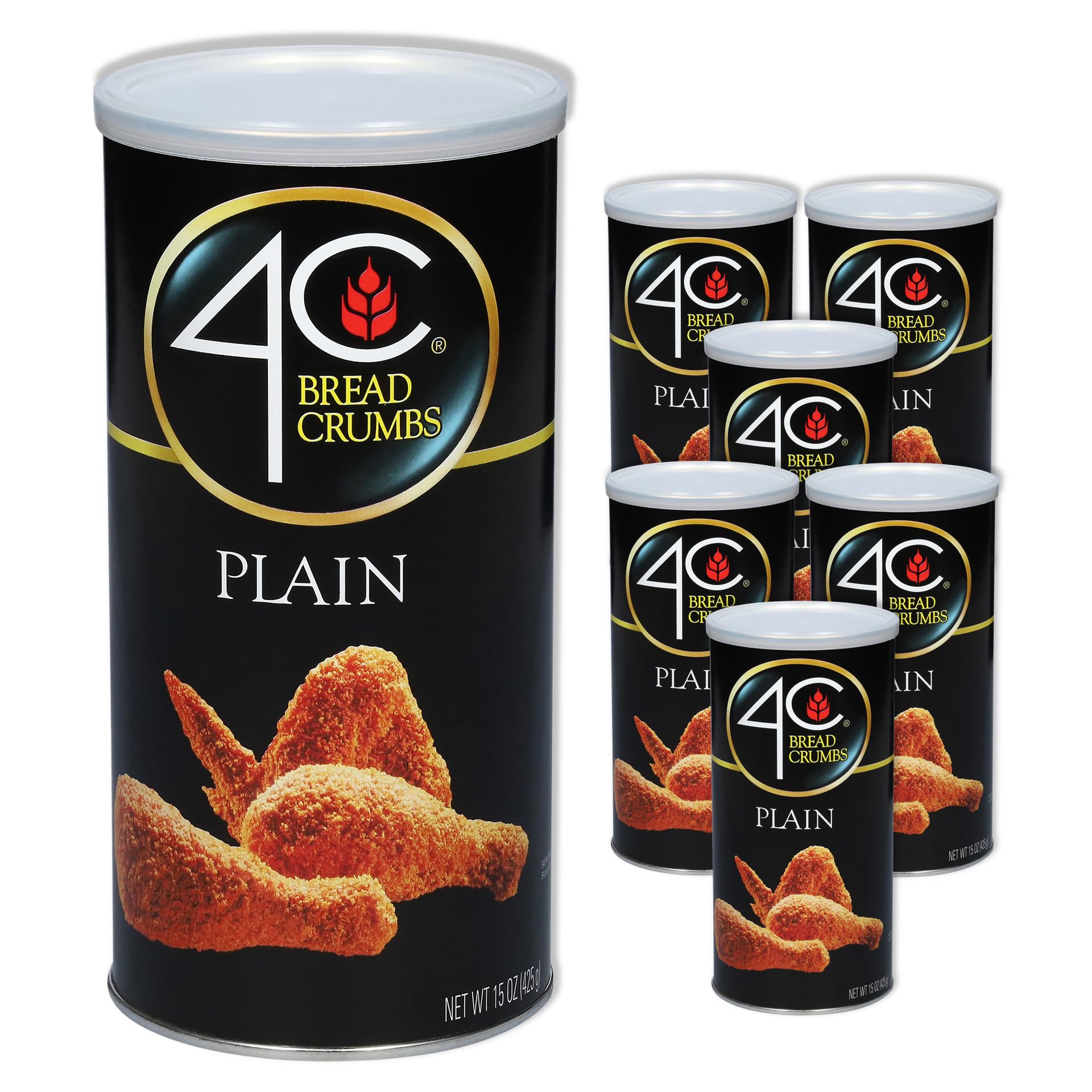 4C Premium Bread Crumbs, Plain 15 Ounce, Regular & Gluten Free, Flavorful Crispy Crunchy, Value Pack (15 Ounce (Pack of 6), Plai