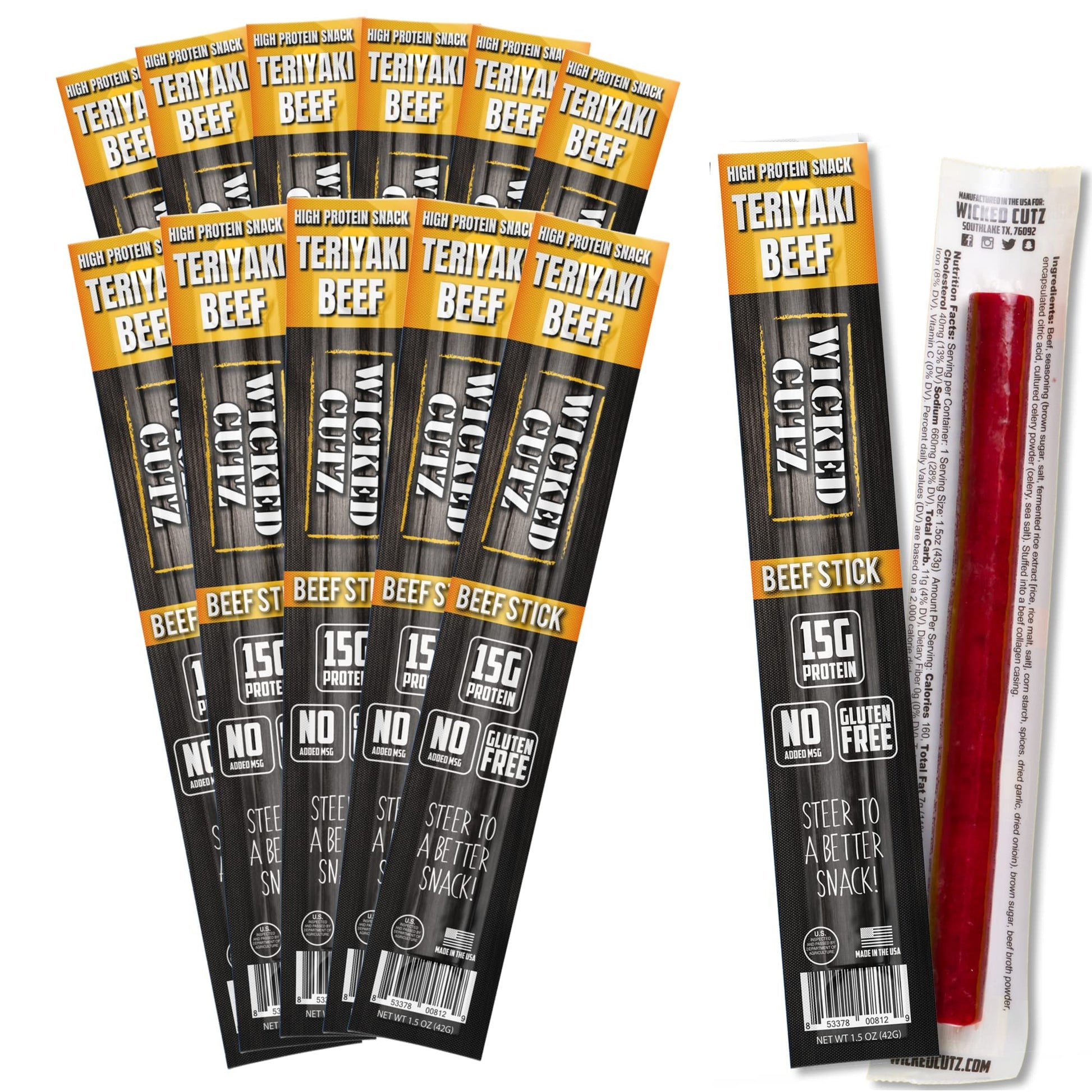 Teriyaki Beef Sticks | Tender, Flavorful, Extra Large Beef Jerky Sticks With 15G Of Protein Per Meat Stick, Gluten Free, High Pr