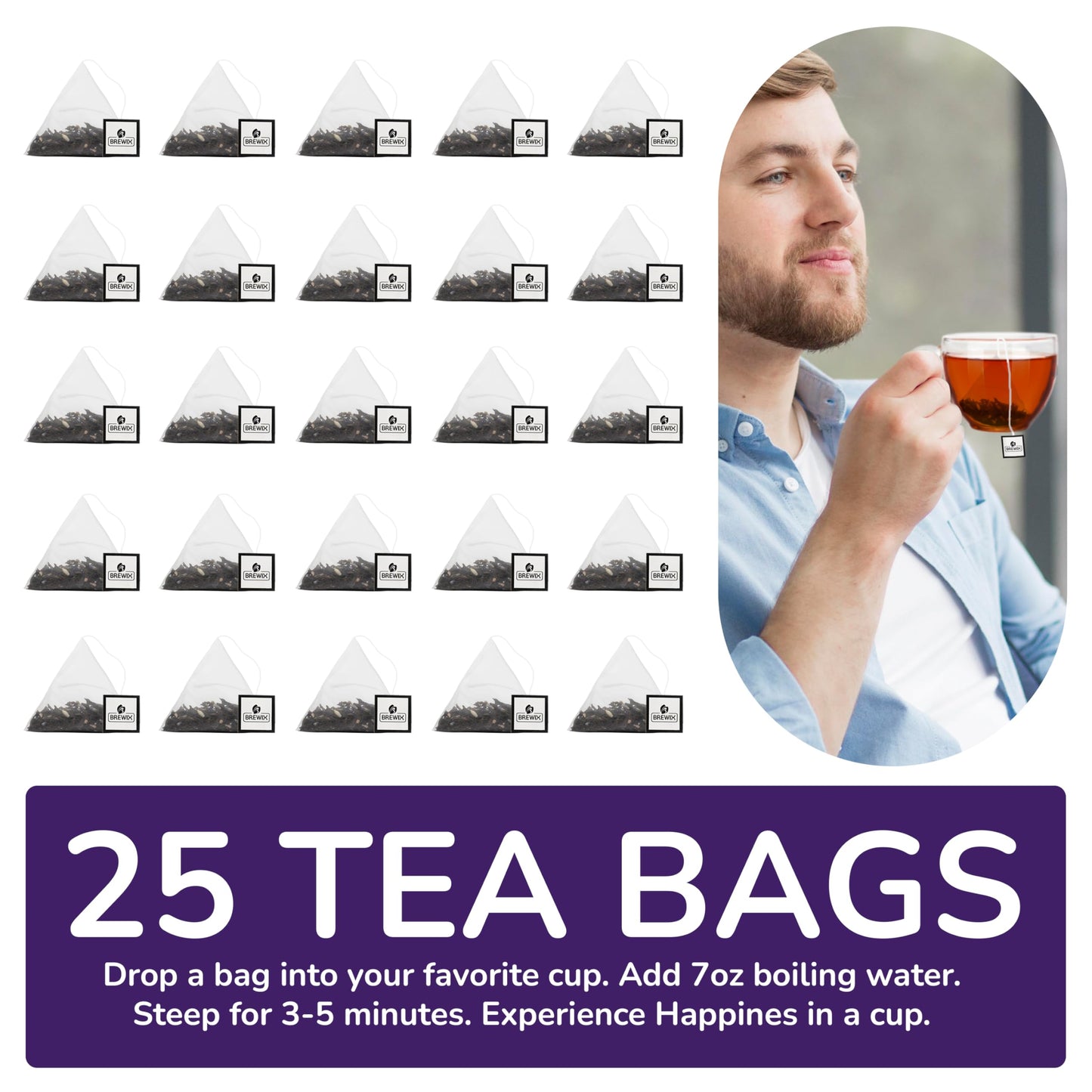 Brewix, Earl Grey With Lavender Tea, Picnic In Paris Black Tea (25 Pyramid Tea Bags) | Black Tea With Bergamot, Lavender And Van