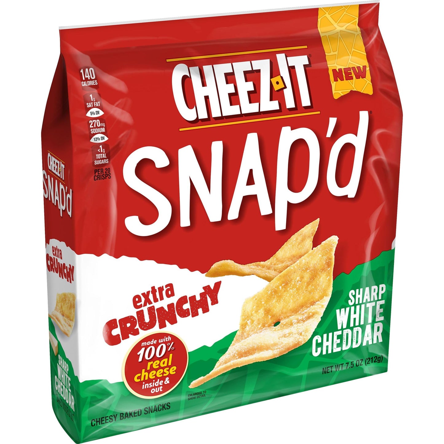 Cheez-It Snap d Cheese Cracker Chips, Thin Crisps, Extra Crunchy, Sharp White Cheddar (6 Bags)