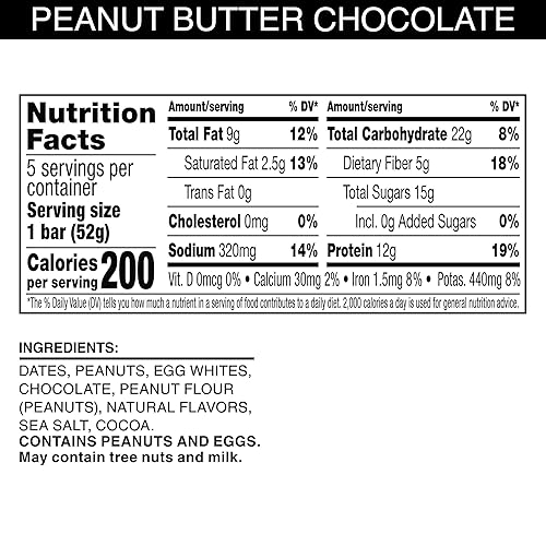 RXBAR Protein Bars, Protein Snack, Snack Bars, Peanut Butter Chocolate, 9.1oz Box (5 Bars)