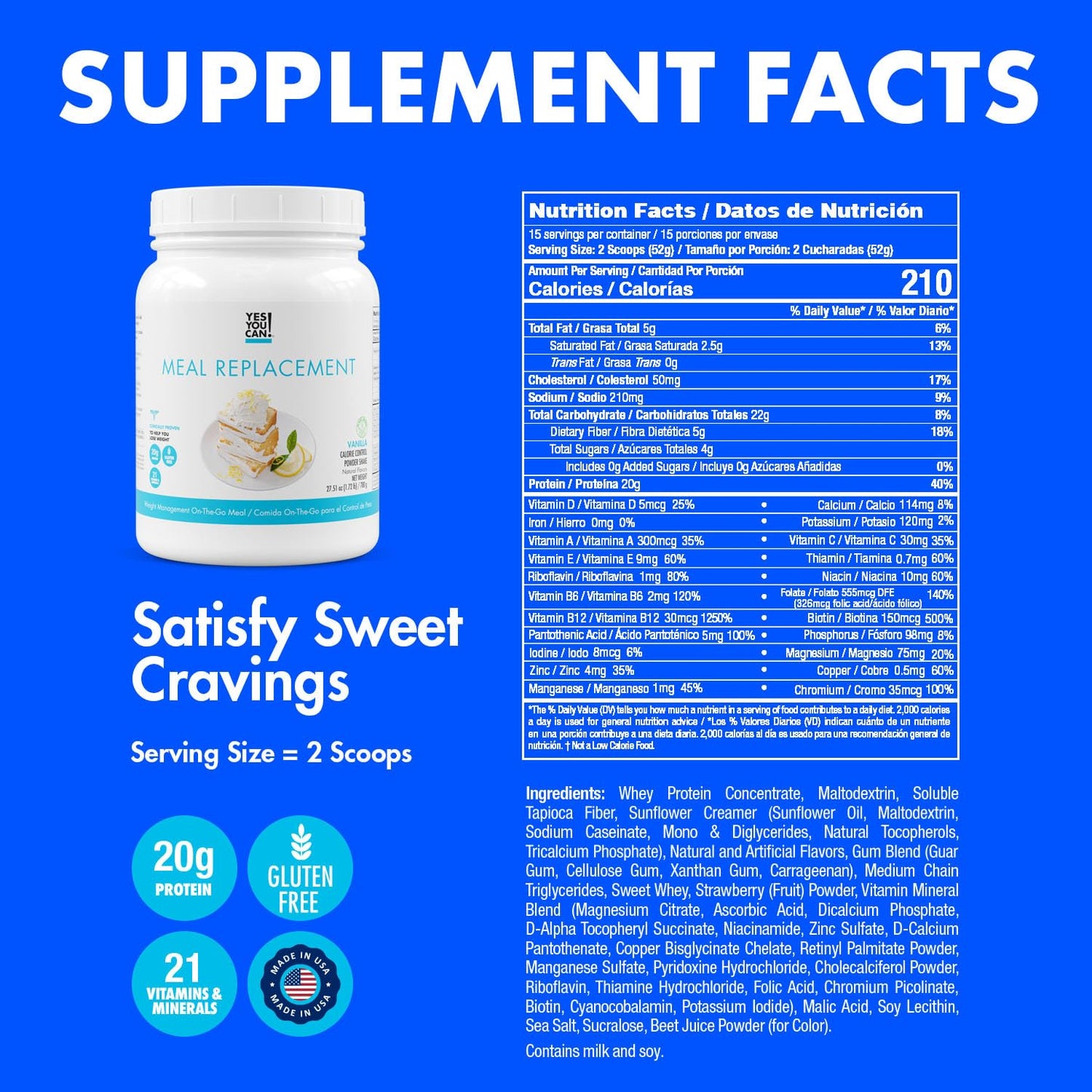 Yes You Can! Meal Replacement Shake - Vanilla - 15 Servings (Pack of 2) - Nutritious Protein Powder with Vitamins and Minerals