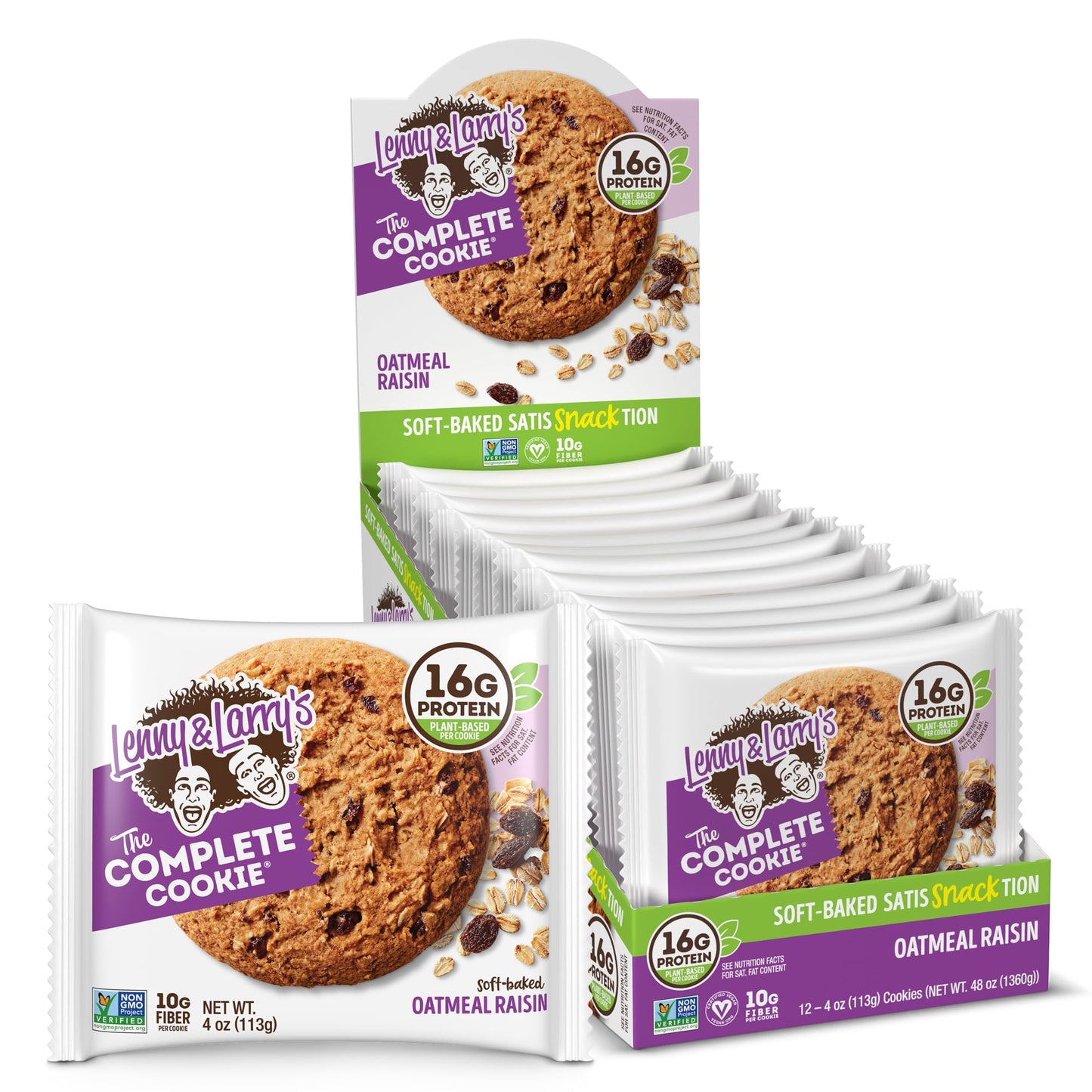 Lenny & Larrys The Complete Cookie, Oatmeal Raisin, 16g Plant Protein, Vegan, Non-GMO, 4 Ounce (Pack of 12)