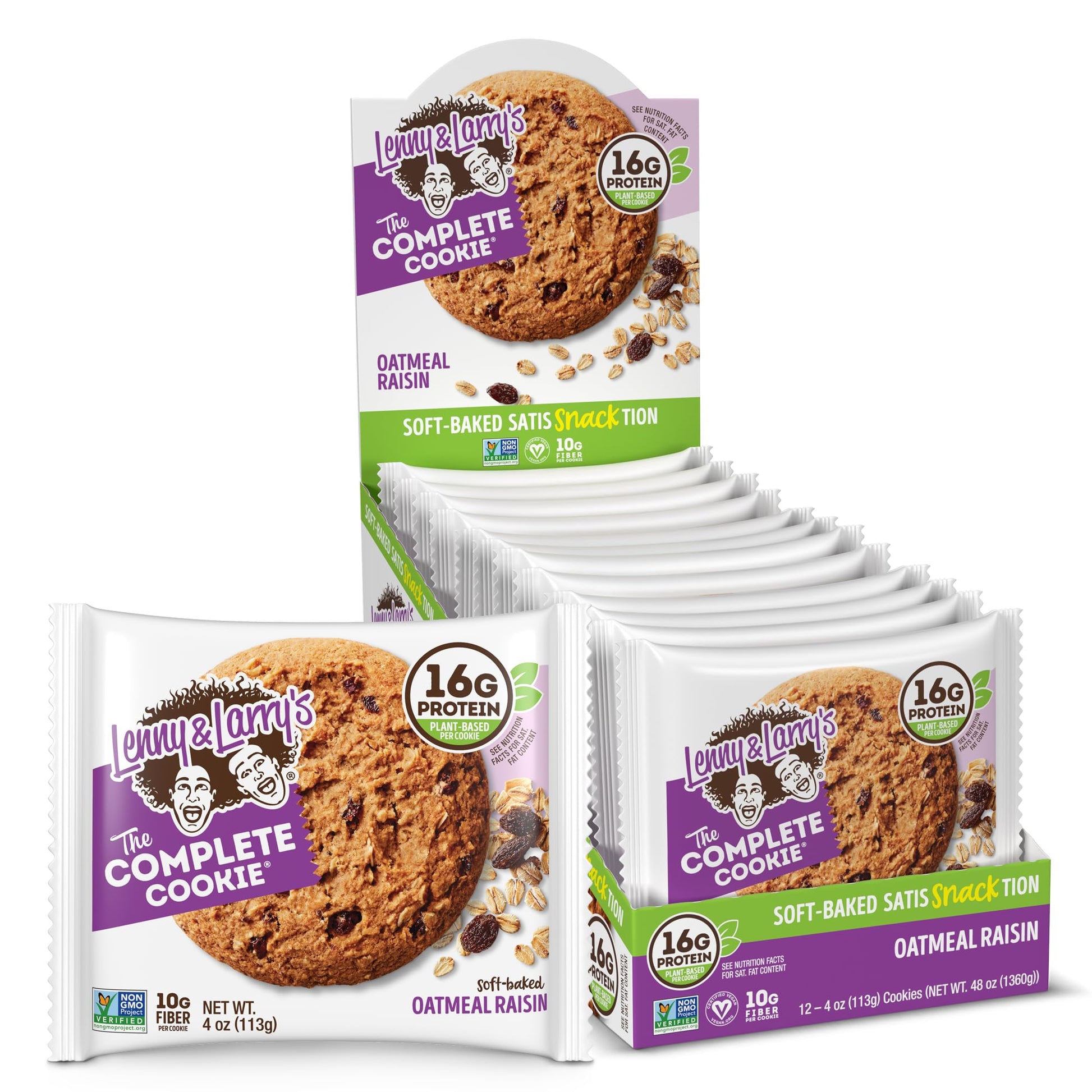 Lenny & Larrys The Complete Cookie, Oatmeal Raisin, 16g Plant Protein, Vegan, Non-GMO, 4 Ounce (Pack of 12)
