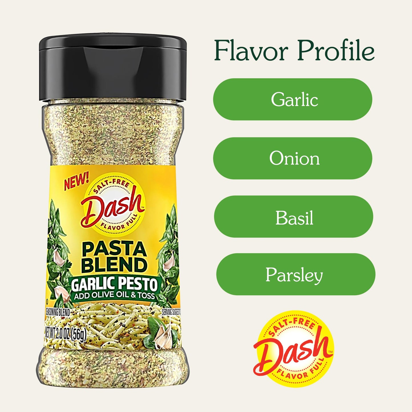 Dash Salt-Free Pasta Seasoning Blends, Garlic Pesto, 2 Ounce (Pack Of 8)