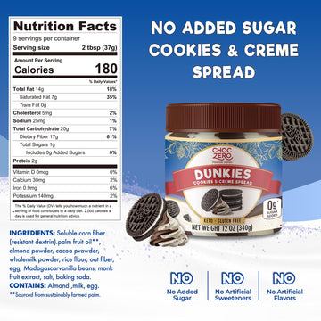 ChocZero Dunkies Cookies & Creme Spread, Chocolate and Vanilla Creme Cookie Spread, No Added Sugar, Low Carb, All Natural Health