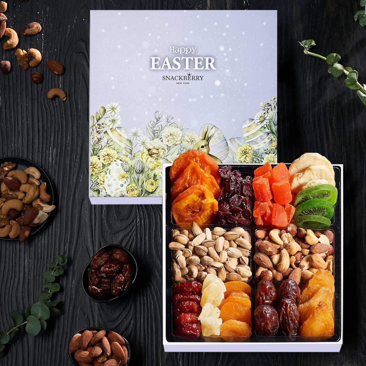 Easter Dried Fruit & Nuts Gift-Basket Arrangement Platter, Gourmet Food Snack Box, For Easter Day, Healthy Kosher, Her Him, 12 S