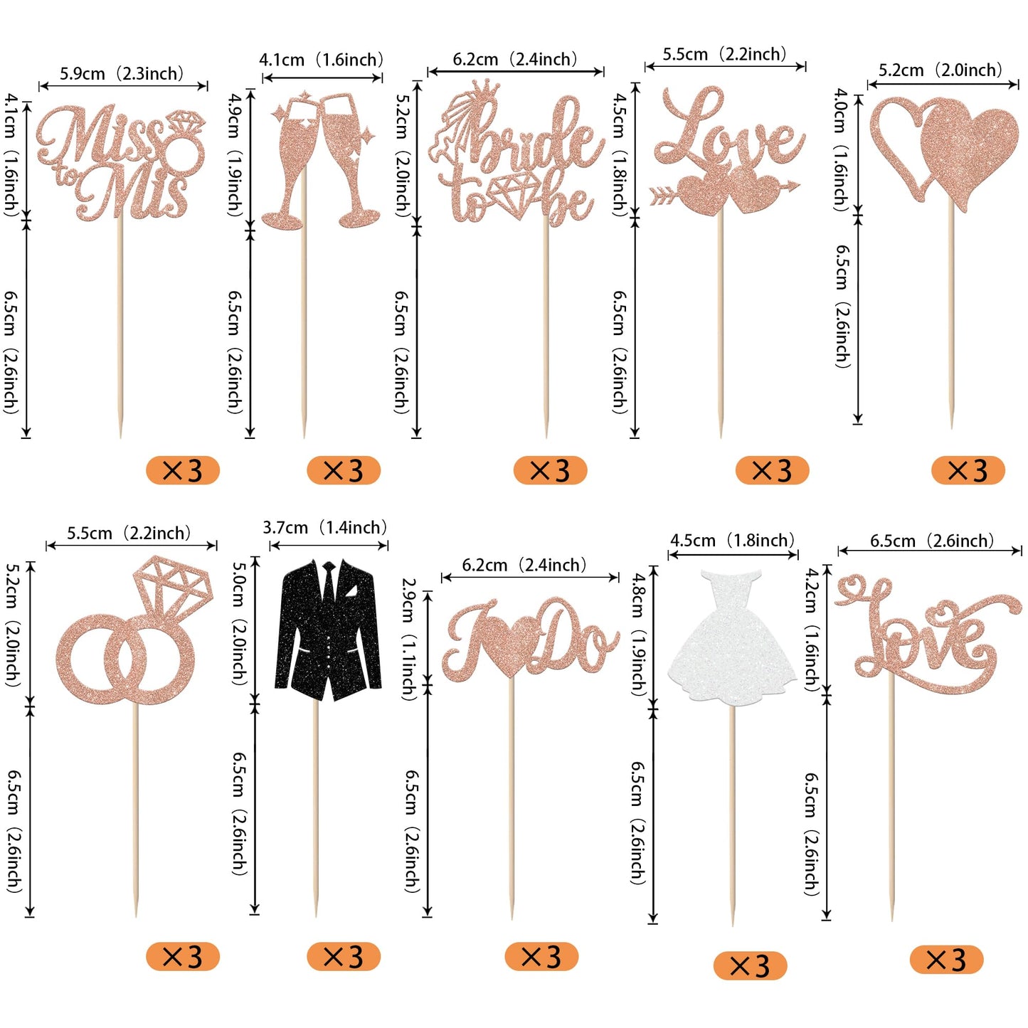 YCTHUNFISH Bride to Be Cupcake Toppers, 30 Pack, Glitter Diamond Ring Design, Rose Gold