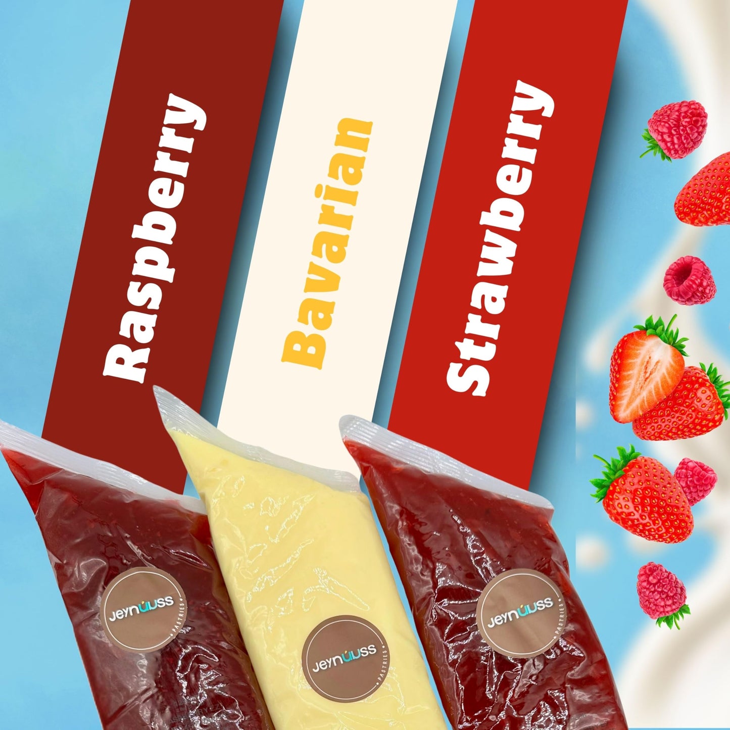 Jeynuuss Pastry Filling 3-Pack, 2 Pounds Bags Raspberry Filling For Cakes Strawberry Filling For Cakes Bavarian Cream Filling St