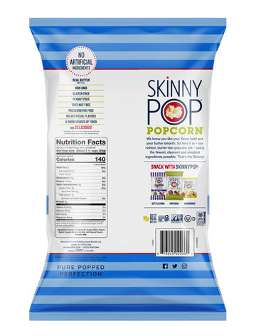 Skinnypop Butter Popcorn, Gluten Free, Non-Gmo, Healthy Popcorn Snacks, Skinny Pop, 4.4Oz Grocery Size Bags (12 Count)