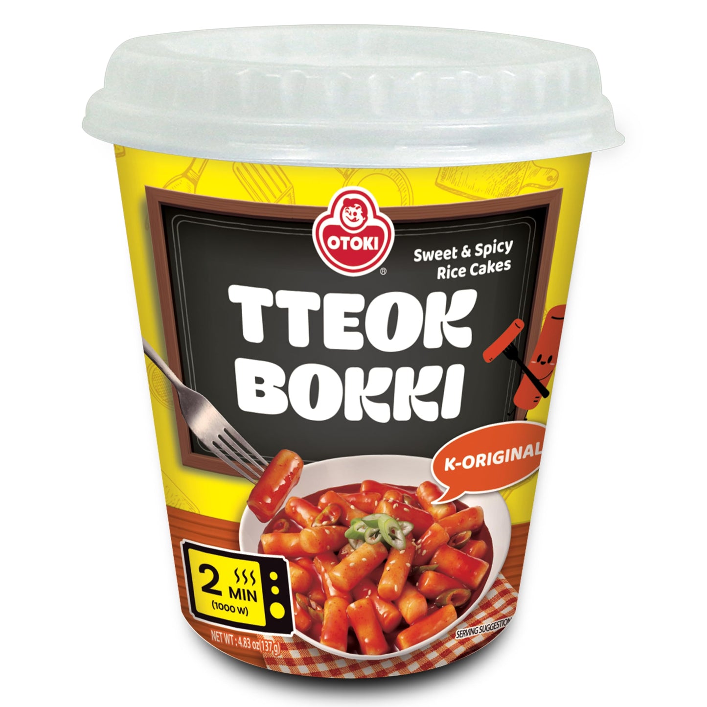 OTOKI Tteokbokki Cup, Korean Style Soft Chewy Hot Rice Cakes, Korean Street Instant Spicy Food- Quick & Easy to Prepare (Origina