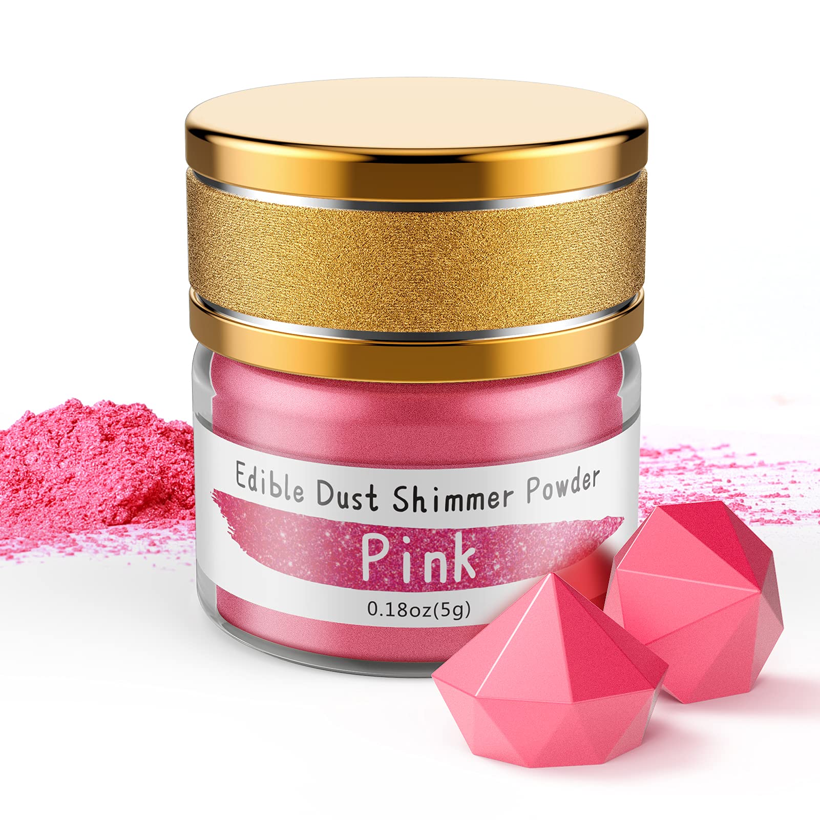 Jelife Pink Edible Luster Dust for Drinks - 5 Grams Food Grade Cake Glitter Dust Shimmer Powdered, Edible Metallic Powder Food C