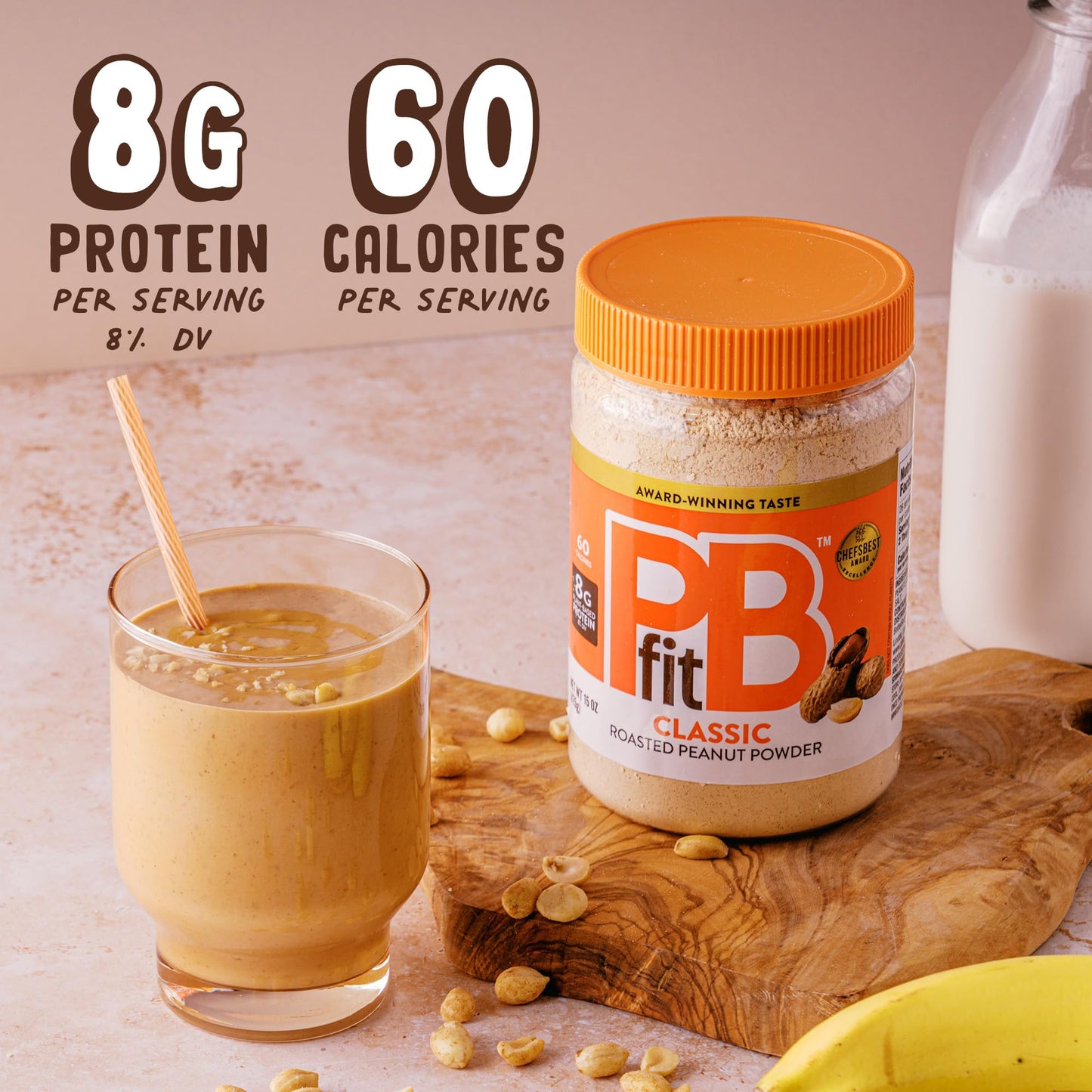 PBfit All-Natural Peanut Butter Powder 15 Ounce, Peanut Butter Powder from Real Roasted Pressed Peanuts, Low in Fat High in Prot