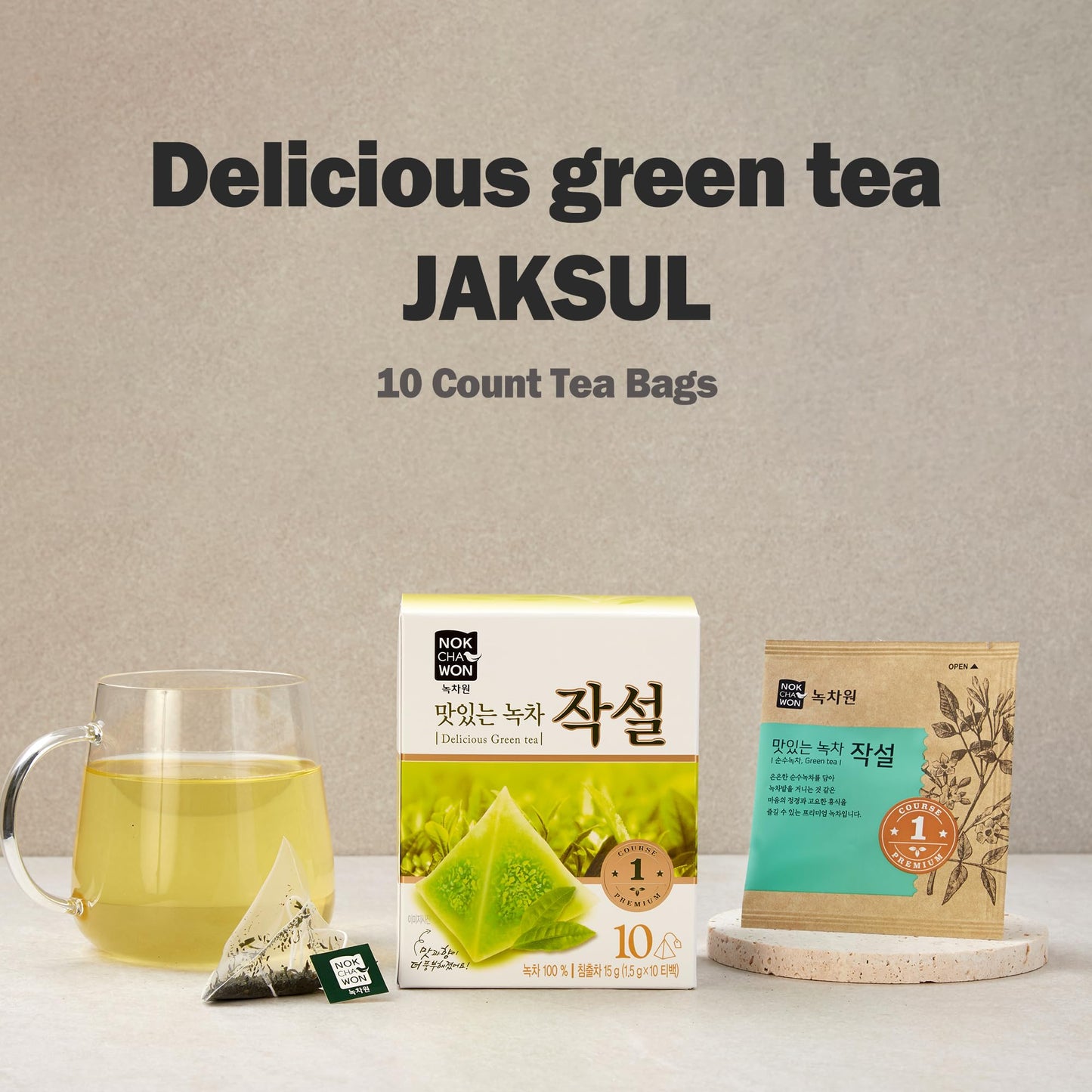 [Nokchawon] Delicious Green Tea Jaksul Teabags, Premium Pure Green Leaf, Smooth And Aromatic Green Tea, 10 Tea Bags, 15G (0.52Oz
