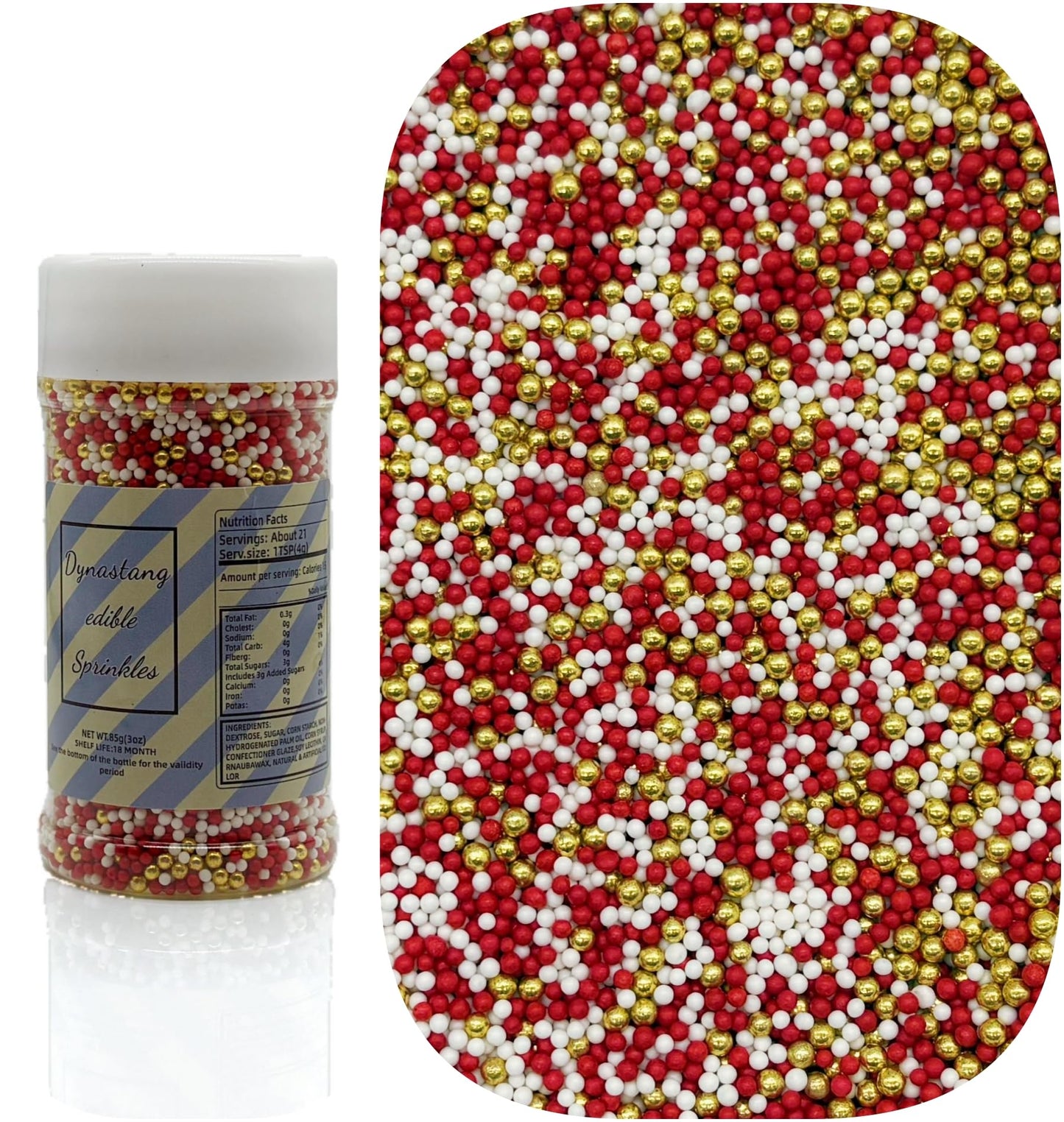 Dynastang 2mm Red & White & Super Gold Pearls Sprinkles Edible Pearls Cake Decorating Stars Cake Decorations Cupcake Toppers Coo