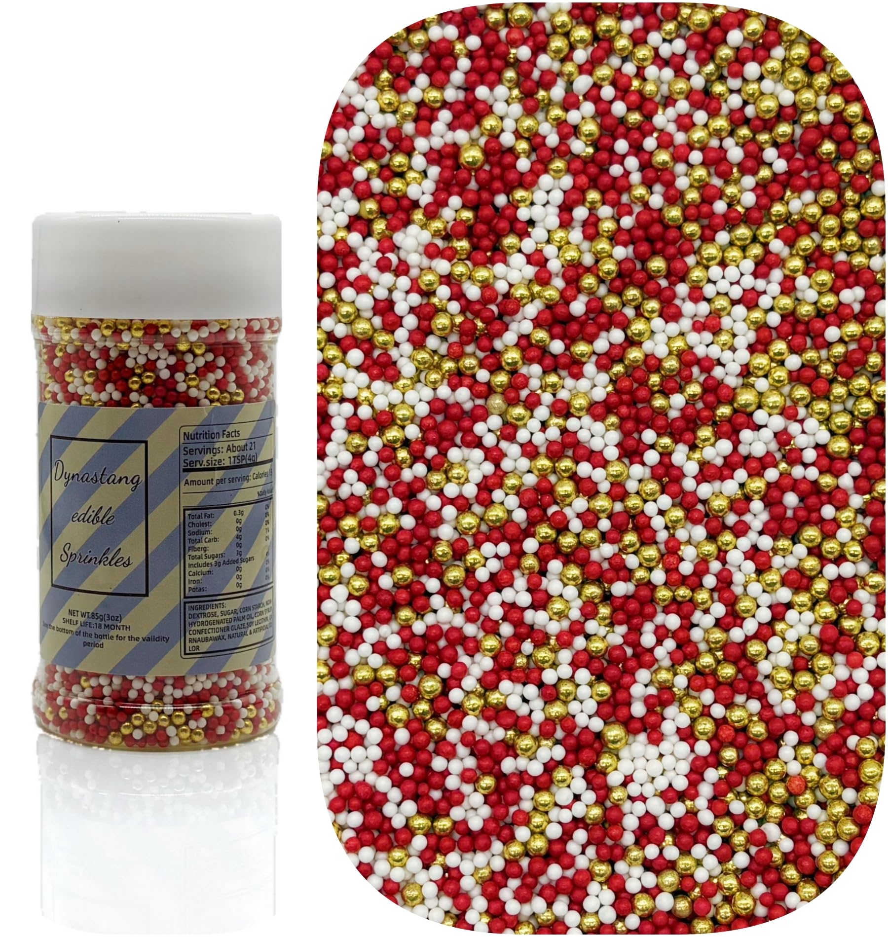 Dynastang 2mm Red & White & Super Gold Pearls Sprinkles Edible Pearls Cake Decorating Stars Cake Decorations Cupcake Toppers Coo