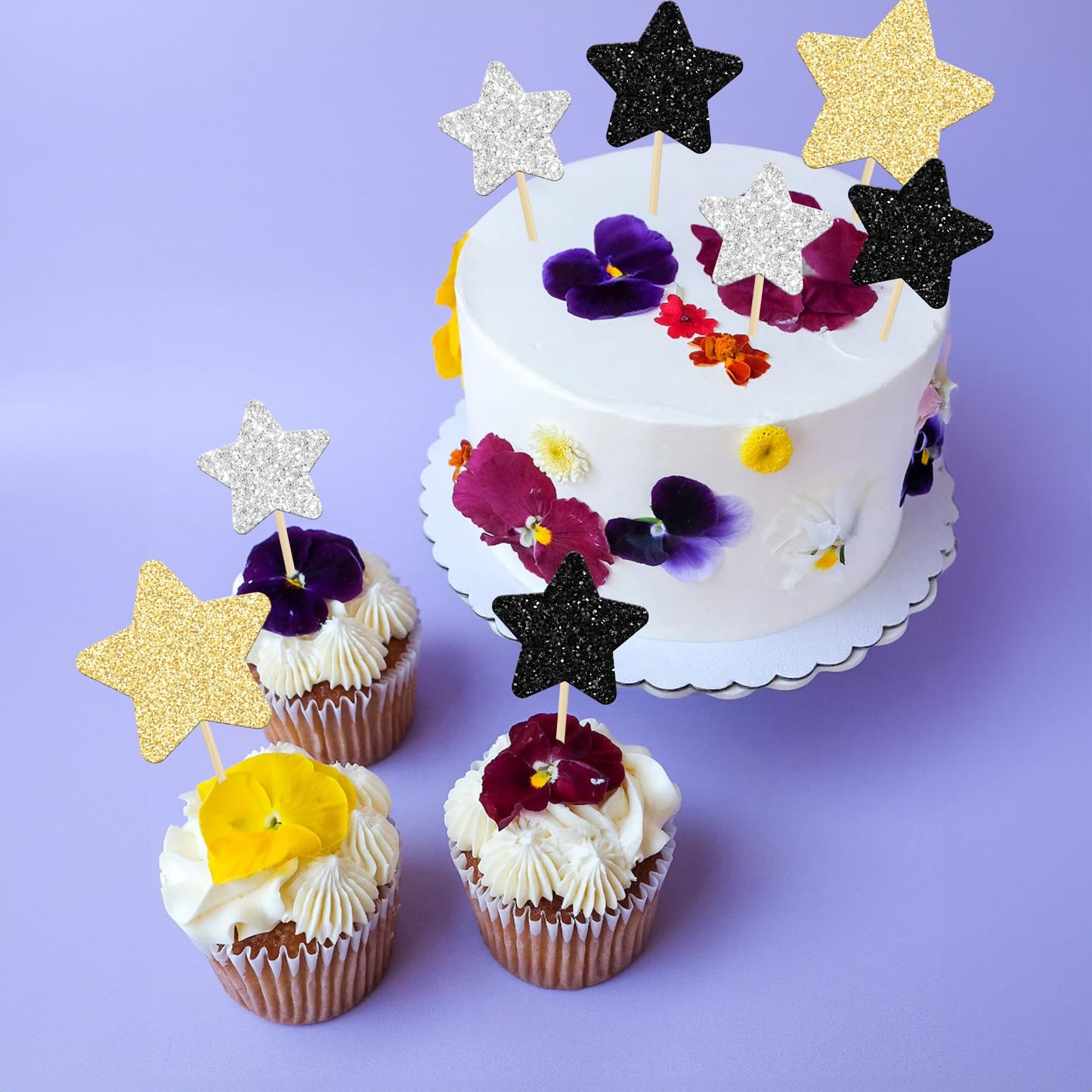 Gyufise 42Pcs Star Cupcake Toppers Glitter Assembled Twinkle Star Cupcake Picks Wedding Engagement Bridal Shower Birthday Party