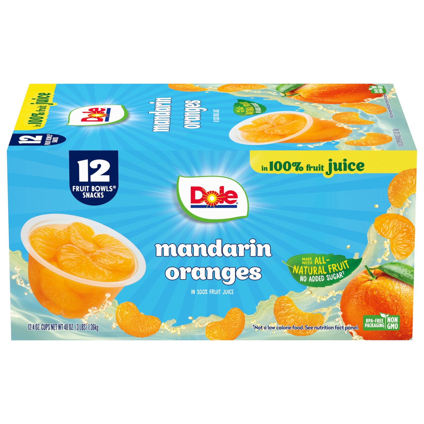 Dole Fruit Bowls Mandarin Oranges In 100% Juice Snacks, 4Oz 12 Total Cups, Gluten & Dairy Free, Bulk Lunch Snacks For Kids & Adults