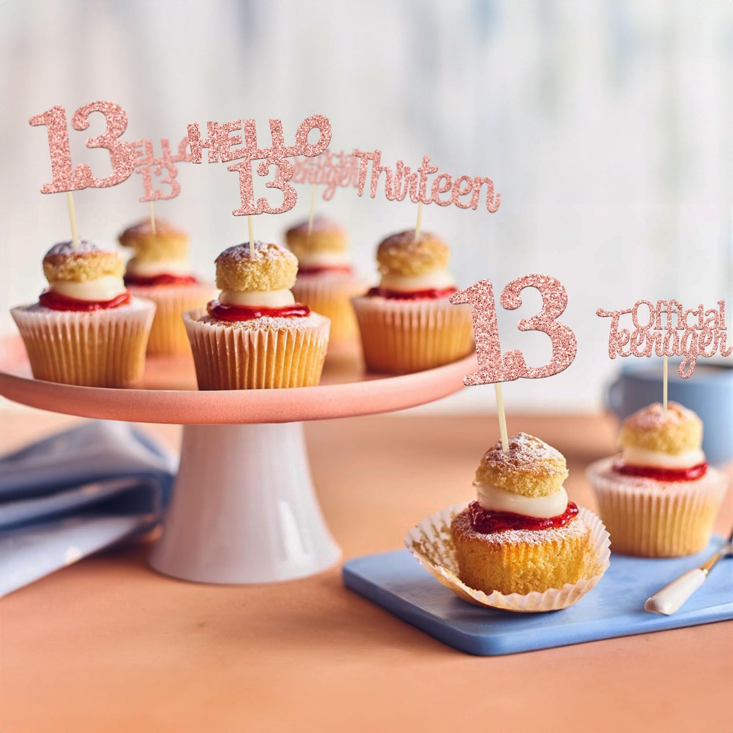 Gyufise 24 Pack Glitter 13Th Birthday Cupcake Toppers Hello 13 Thirteen Cake Toppers Official Teenager Cupcake Picks 13Th Birthd