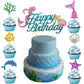 Mermaid Birthday Cake Toppers Set - Sparkling Ocean Theme Decor With Happy Birthday Topper And 12 Colorful Mermaid Cupcake Picks