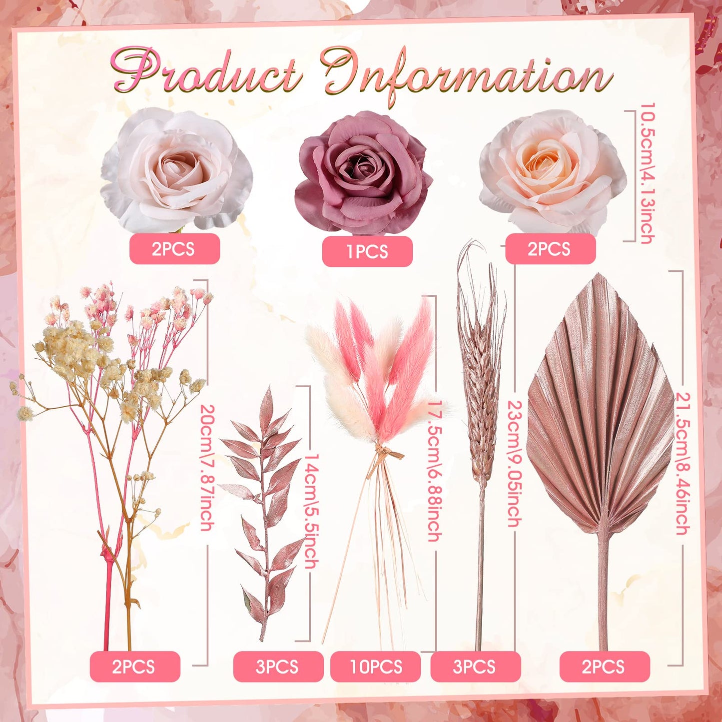 Tallew 28 Pcs Boho Cake Topper Decorations Faux Rose Flowers Leaves for Wedding Baby Shower Birthday Party, Rose Gold