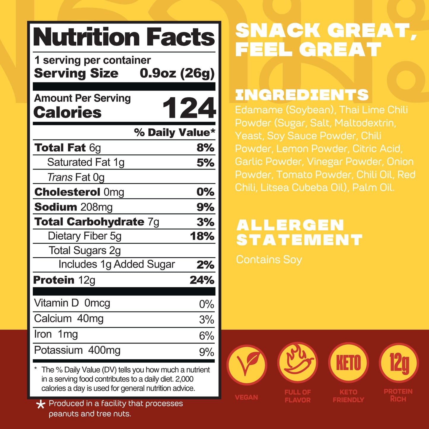 Where You Bean Edamame Beans Snack (Thai Lime Chili) - Crunchy and Dry Roasted Edamame Beans - High Protein Snacks, Keto and Veg