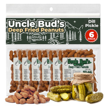 Jerky-n-Spice Uncle Buds Dill Pickle Deep Fried Peanuts - 6-Pack, High-Protein Snack, Salted, Made in the USA, 7x7x7 inches