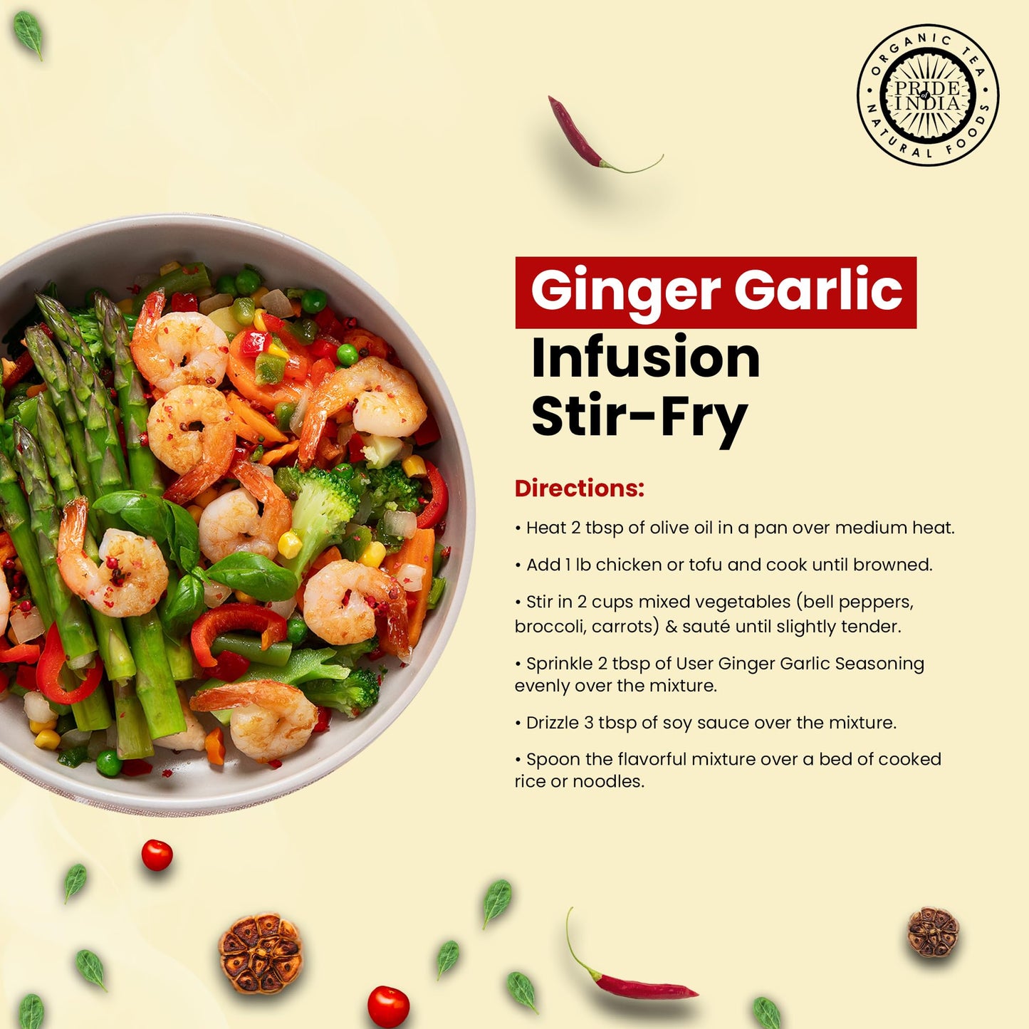 Pride of India Ginger Garlic Seasoning 2.3 oz Vegan Gluten Free with Grinder Cap - Yellow