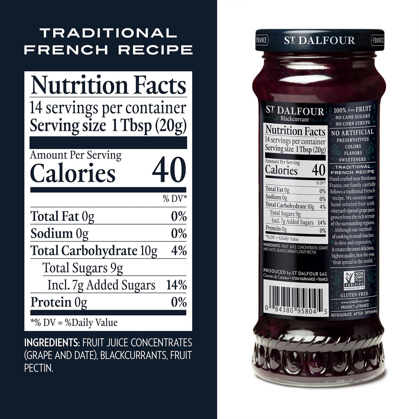 St. Dalfour Blackcurrant Fruit Spread - 10Oz - 100% From Fruit, No Artificial Ingredients, Non-Gmo, No Cane Sugars, All Natural,