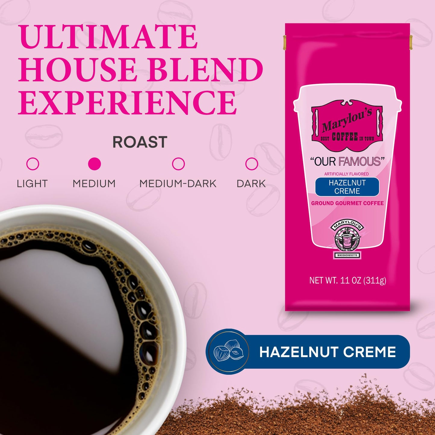 Marylous Coffee - Hazelnut Crme Flavored Coffee, Delicious Medium Roast Gourmet Coffee, 11 Oz. / 311 G Coffee Bag