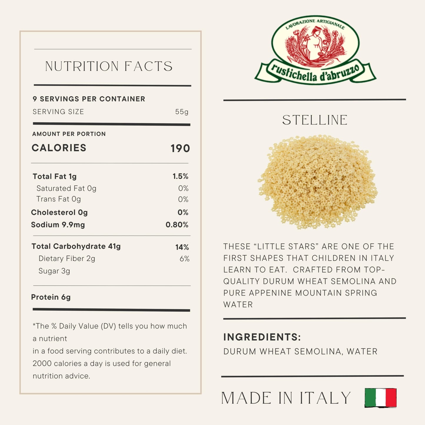 Rustichella D Abruzzo Stelline Durum Wheat in Brown Paper Bag, 1.1 Pound