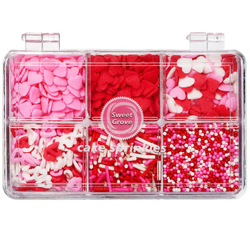 Valentines Sprinkles, 6 Mix Red Pink Heart Sprinkles, 6.53oz Sprinkles for Cake Decorating, Heart Sprinkles Edible for Baking, I