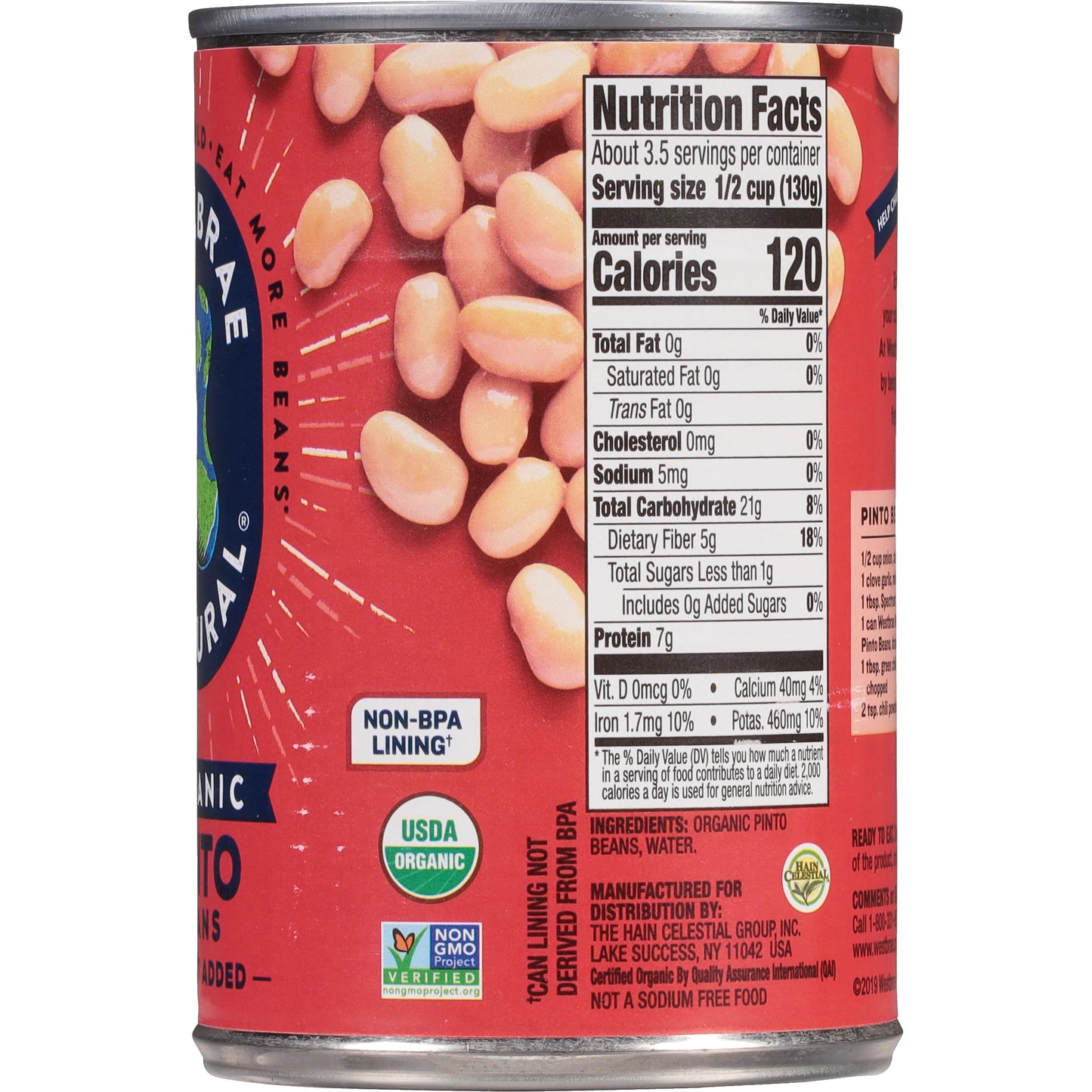 Westbrae Natural Organic Pinto Beans, No Salt Added, 25 Oz (Pack Of 12)