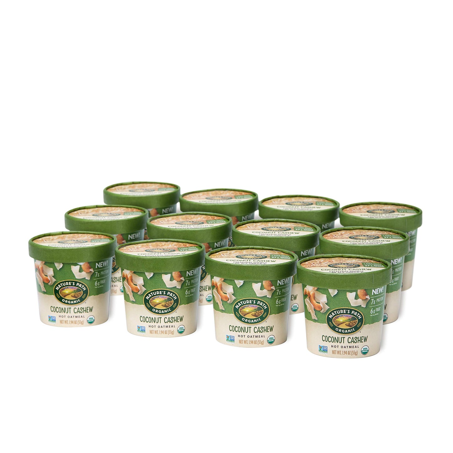 Nature'S Path Organic Toasted Coconut Cashew Instant Oatmeal Cup, Non-Gmo, 7G Plant Based Protein, With Omega-3 Rich Chia Seeds,