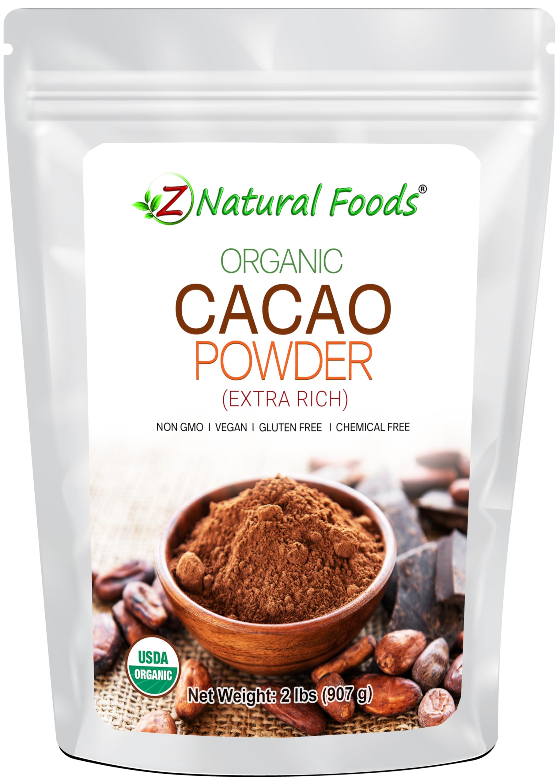 Z Natural Foods Organic Cacao Powder, Non-GMO, Vegan, Gluten-Free, 2 lbs