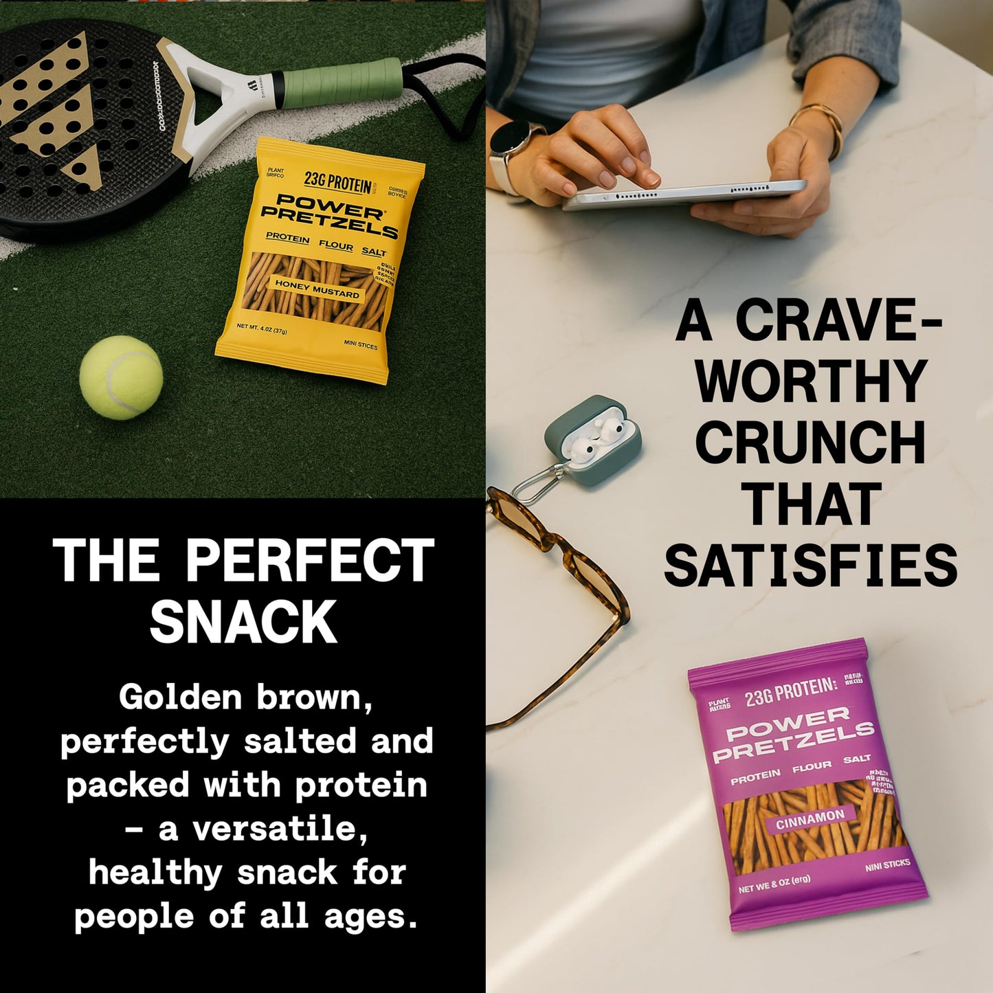 Power Pretzels - Variety Pack, 9 Count, 23g Protein per Bag, Vegan Friendly and Plant-Based, (3) Cinnamon, (3) Honey Mustard, (3