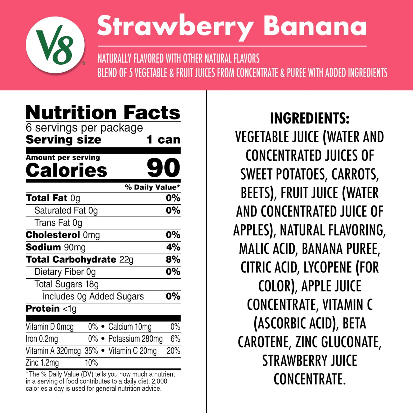 V8 Strawberry Banana 100% Fruit and Vegetable Juice, 8 fl oz Can (24 Pack)
