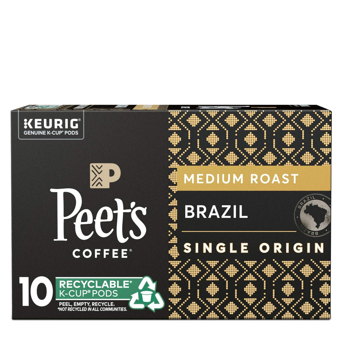 Peets Coffee Brazil Minas Naturais K-Cup Pods, Medium Roast, 10 Count, for Keurig Brewers