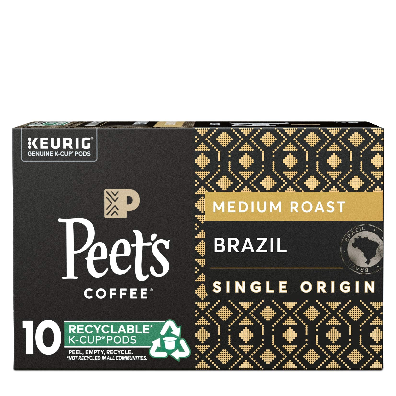 Peets Coffee Brazil Minas Naturais K-Cup Pods, Medium Roast, 10 Count, for Keurig Brewers