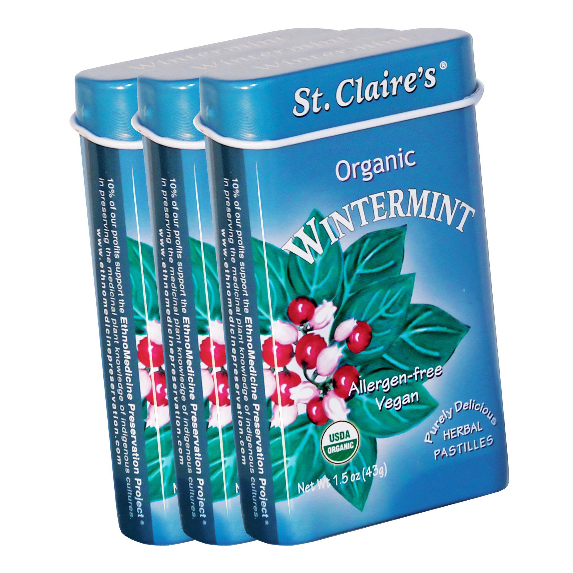 St. Claire'S Organic Breath Mints, (Wintermint, 1.5 Ounce Tin, Bundle Of 3) | Gluten-Free, Vegan, Gmo-Free, Plant-Based, Allerge
