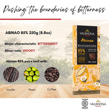 Valrhona Premium Extra Dark Chocolate Abinao 85% Cacao Tasting Bars - Gourmet French Chocolate Perfect For Eating And Baking And